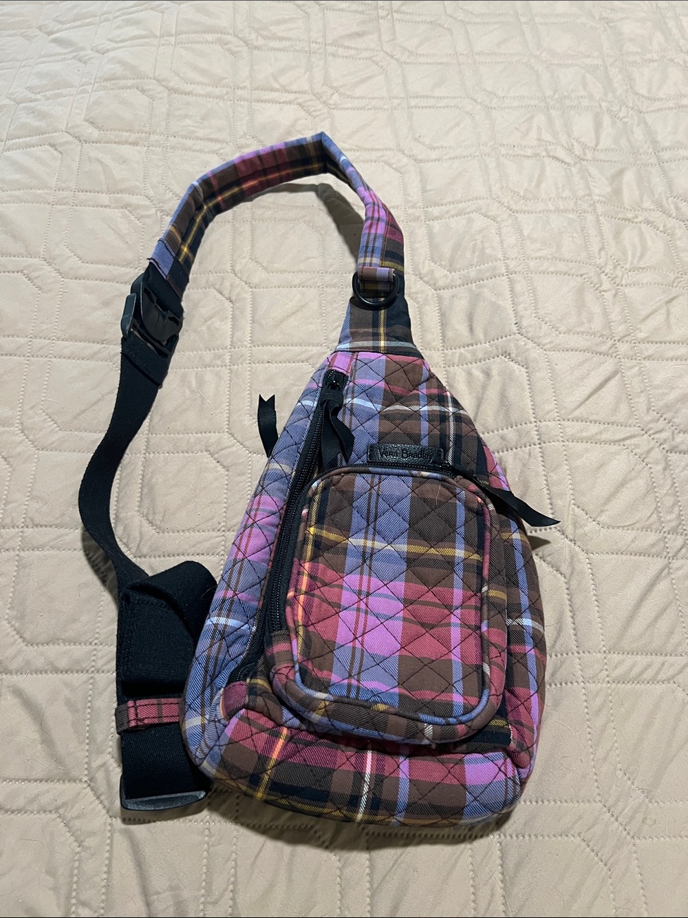 Vera Bradley Pink Brown Purple Plaid Crossbody Sling Bag